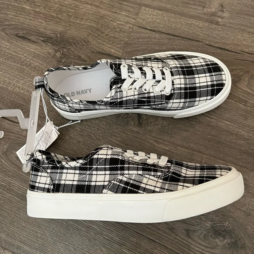 Gender-Neutral Flannel Plaid Lace-Up Sneakers for Kids